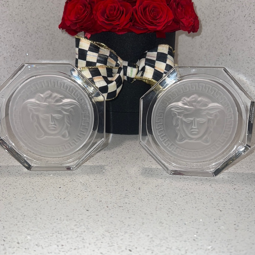 Set of two Versace Medusa frosted glass coasters